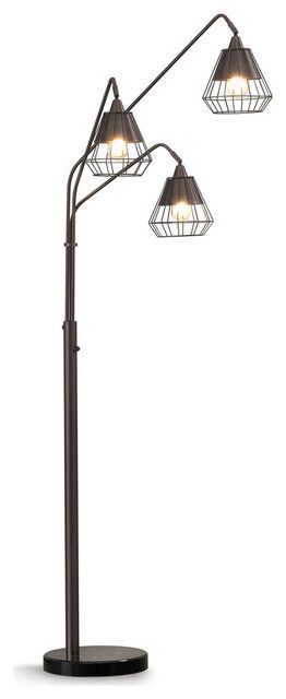 Midtown Wire Shade 3 Light Arch Floor Lamp – Industrial – Floor Lamps – Homeglam | Houzz Regarding 3 Light Floor Lamps (View 10 of 15)