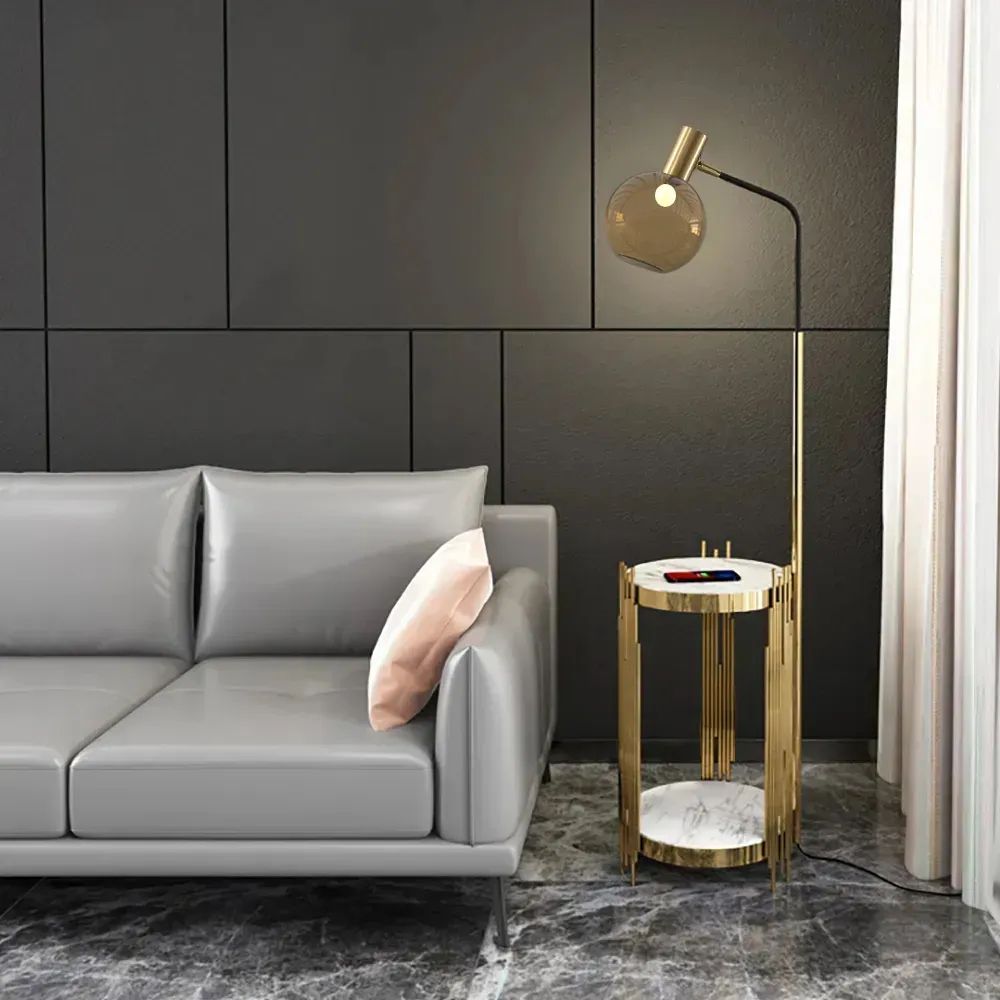 Modern Floor Lamp End Table With Glass Shade, Wireless Charger & Usb  Port Homary For Floor Lamps With Usb Charge (View 5 of 15)