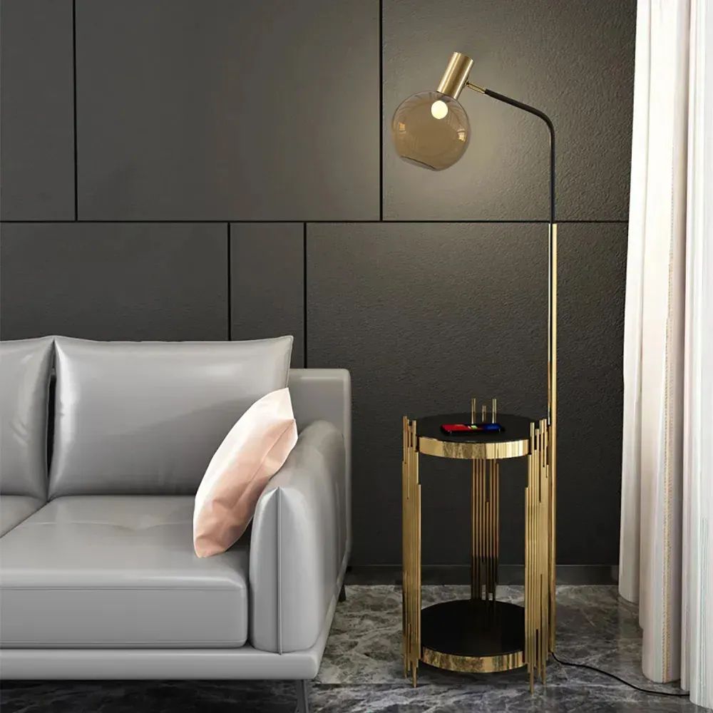 Modern Floor Lamp End Table With Glass Shade, Wireless Charger & Usb  Port Homary In Floor Lamps With Usb Charge (View 4 of 15)