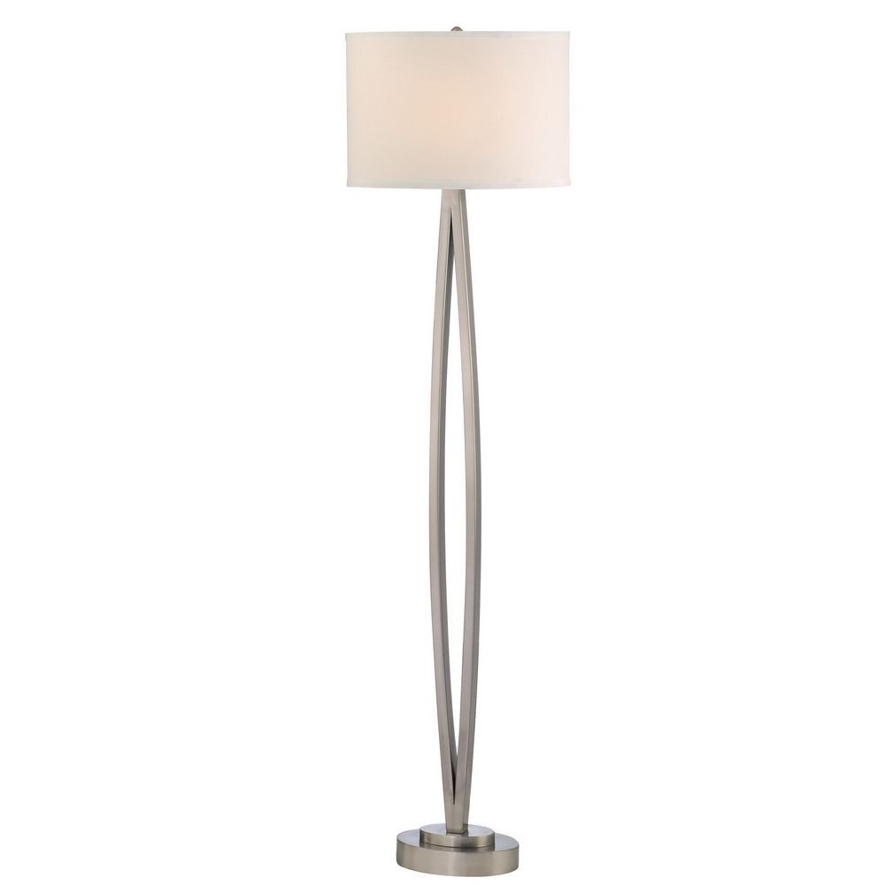 Modern Floor Lamp With Beige Shade In Satin Nickel Finish Intended For Brushed Nickel Floor Lamps (Photo 2 of 15)