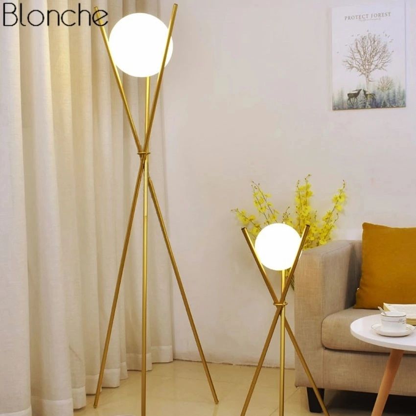 Modern Glass Ball Gold Floor Lamp Tripod Standing Lamps Metal Stand Lights  For Living Room Bedroom Light Fixtures Decoration|floor Lamps| – Aliexpress In Gold Floor Lamps (Photo 11 of 15)