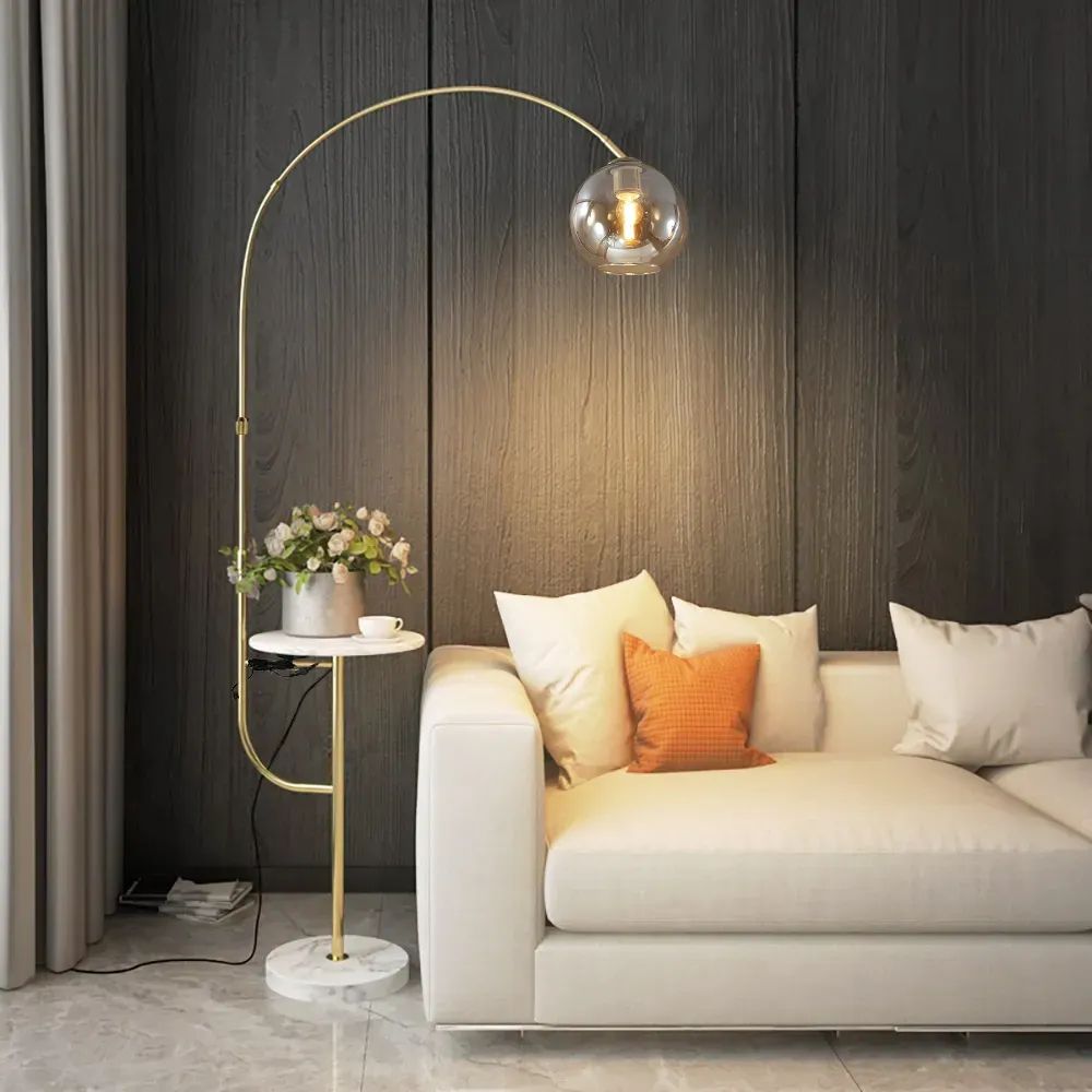 Modern Gold Arc Floor Lamp For Living Room With Shelf & Wireless Charger &  Usb Homary Inside Floor Lamps With Usb Charge (View 14 of 15)