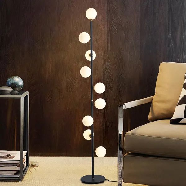 Modern Led Black 9 Light Tree Floor Lamp White Glass Globe Homary With Regard To Modern Floor Lamps (View 10 of 15)