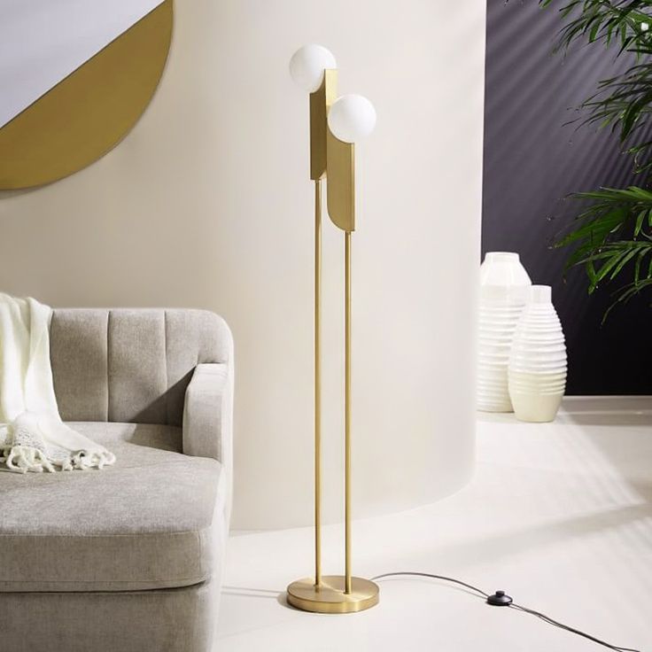 Modern Minimalist Torchiere Floor Lamp 2 Light With Glass Shade & Gold  Metal | Floor Lamps Living Room, Globe Floor Lamp, Cool Floor Lamps With 2 Light Floor Lamps (Photo 12 of 15)