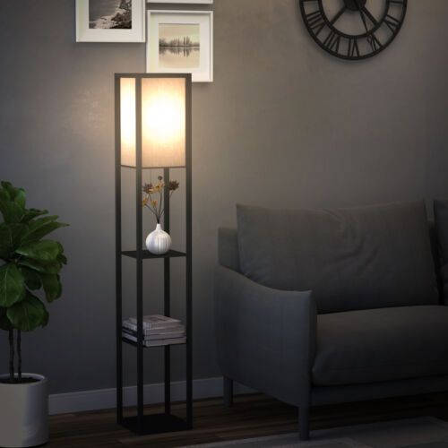 Modern Shelf Floor Lamp Soft Light 3 Tier Open Shelves Storage Display,  Black 5056029835432 | Ebay Inside 3 Tier Floor Lamps (Photo 1 of 15)