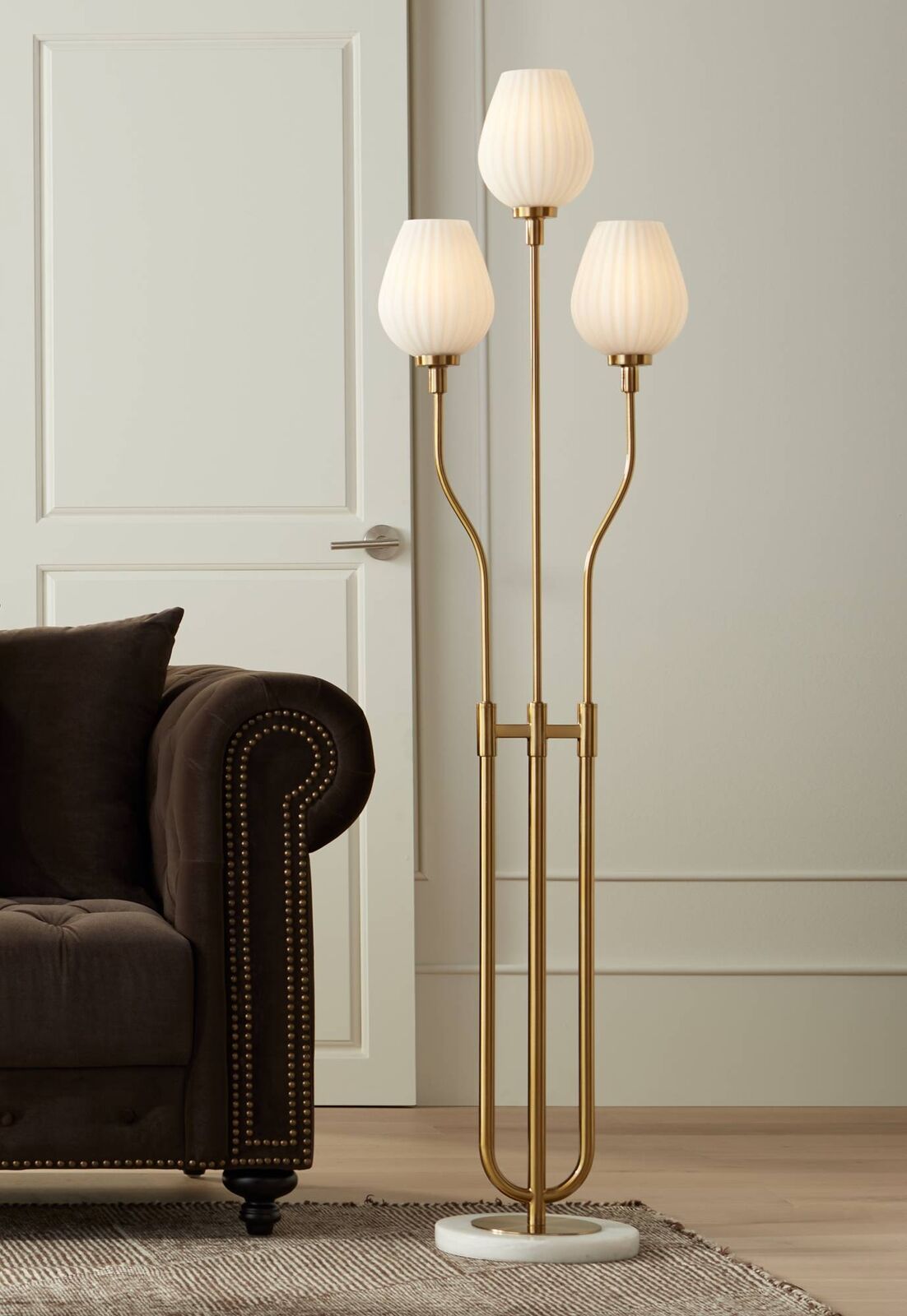 Modern Tree Floor Lamp 65" Tall Gold 3 Light Ribbed Glass For Living  Room House | Ebay Within 3 Light Tree Floor Lamps (View 13 of 15)