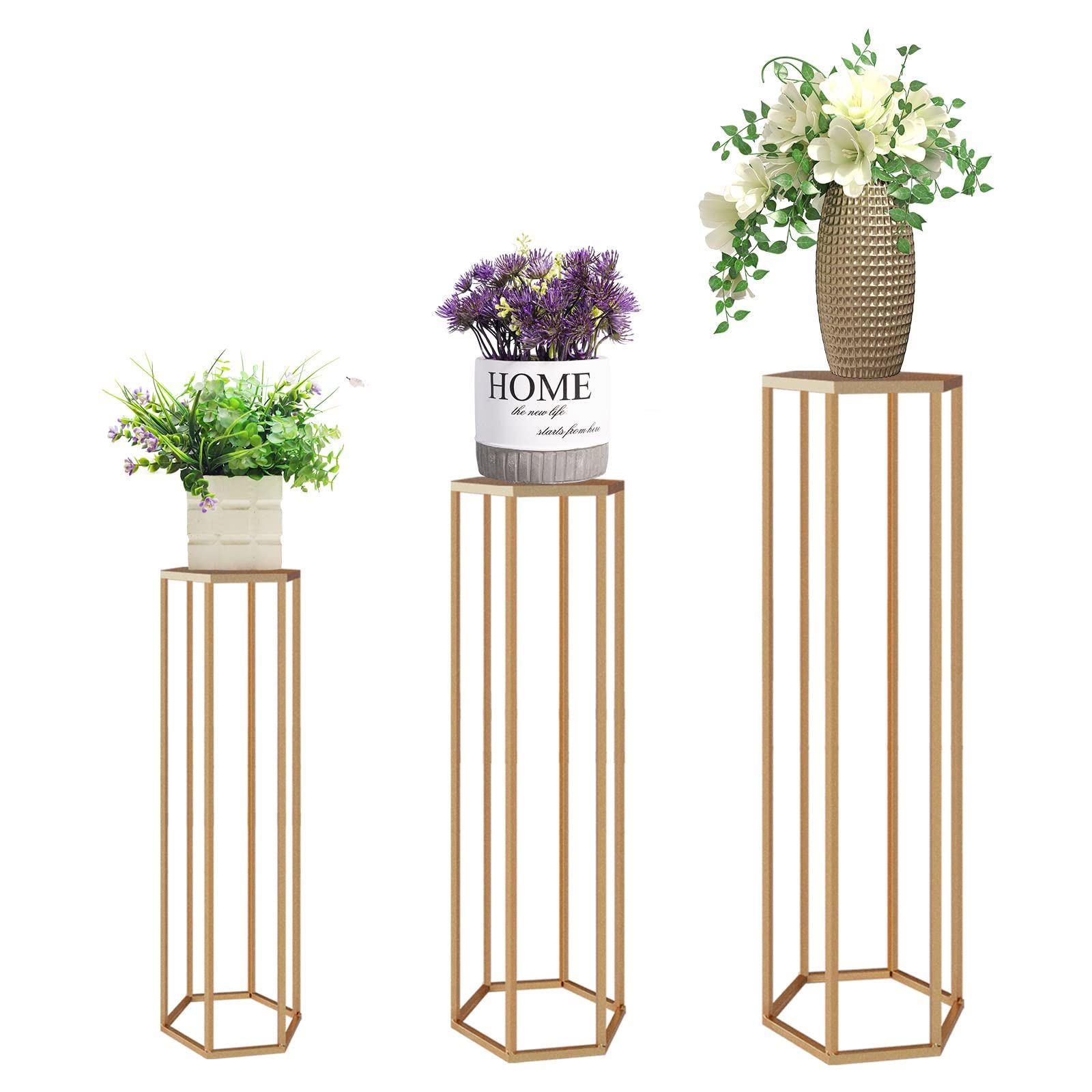 Mxfurhawa Plant Stand Set Of 3 Hexagon Metal Plant Shelf For Indoor And  Outdoor, Gold – Walmart With Regard To Hexagon Plant Stands (View 8 of 15)