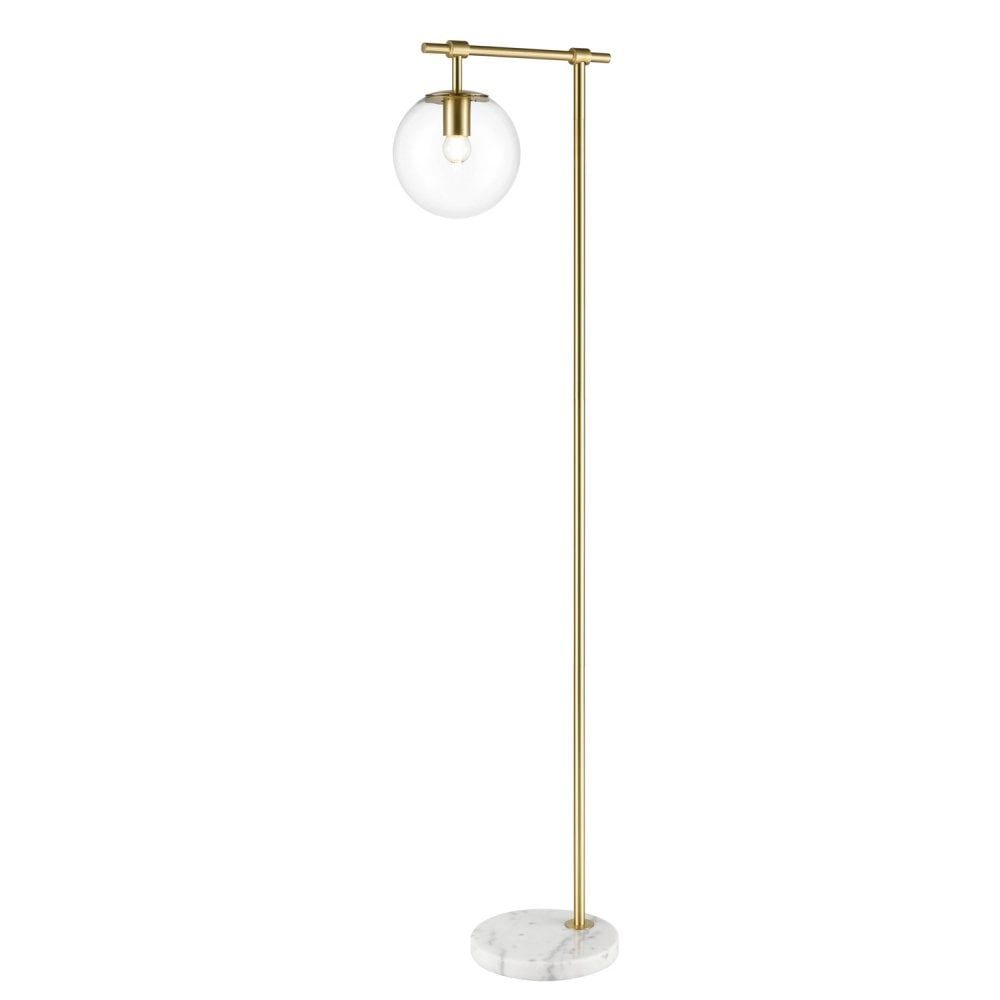 Nanteuil Lighting Buckhorn Matt Brass Floor Lamp With White Marble Base –  Fitting & Style From Dusk Lighting Uk Within Marble Base Floor Lamps (Photo 13 of 15)