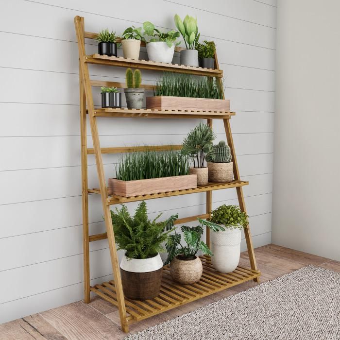 Nature Spring Ladder Plant Stand 4tier Freestanding Storage Shelf  Tan –  20434518 | Hsn Pertaining To 4 Tier Plant Stands (Photo 6 of 15)