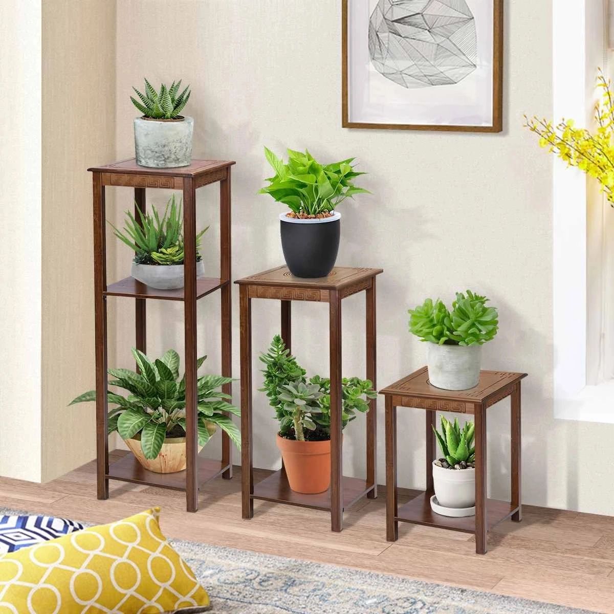 New Multi Layer Chinese Style Bamboo Flower Rack Retro Flower Stand Living  Room Indoor Bonsai Decoration Fish Bowl Frame Storage|plant Shelves| –  Aliexpress Intended For Plant Stands With Flower Bowl (View 11 of 15)