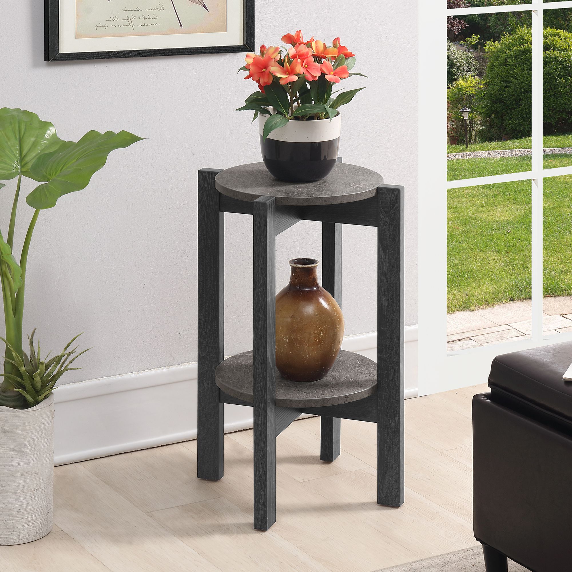 Newport Medium 2 Tier Plant Stand, Faux Cement/weathered Gray – Walmart In Weathered Gray Plant Stands (View 6 of 15)