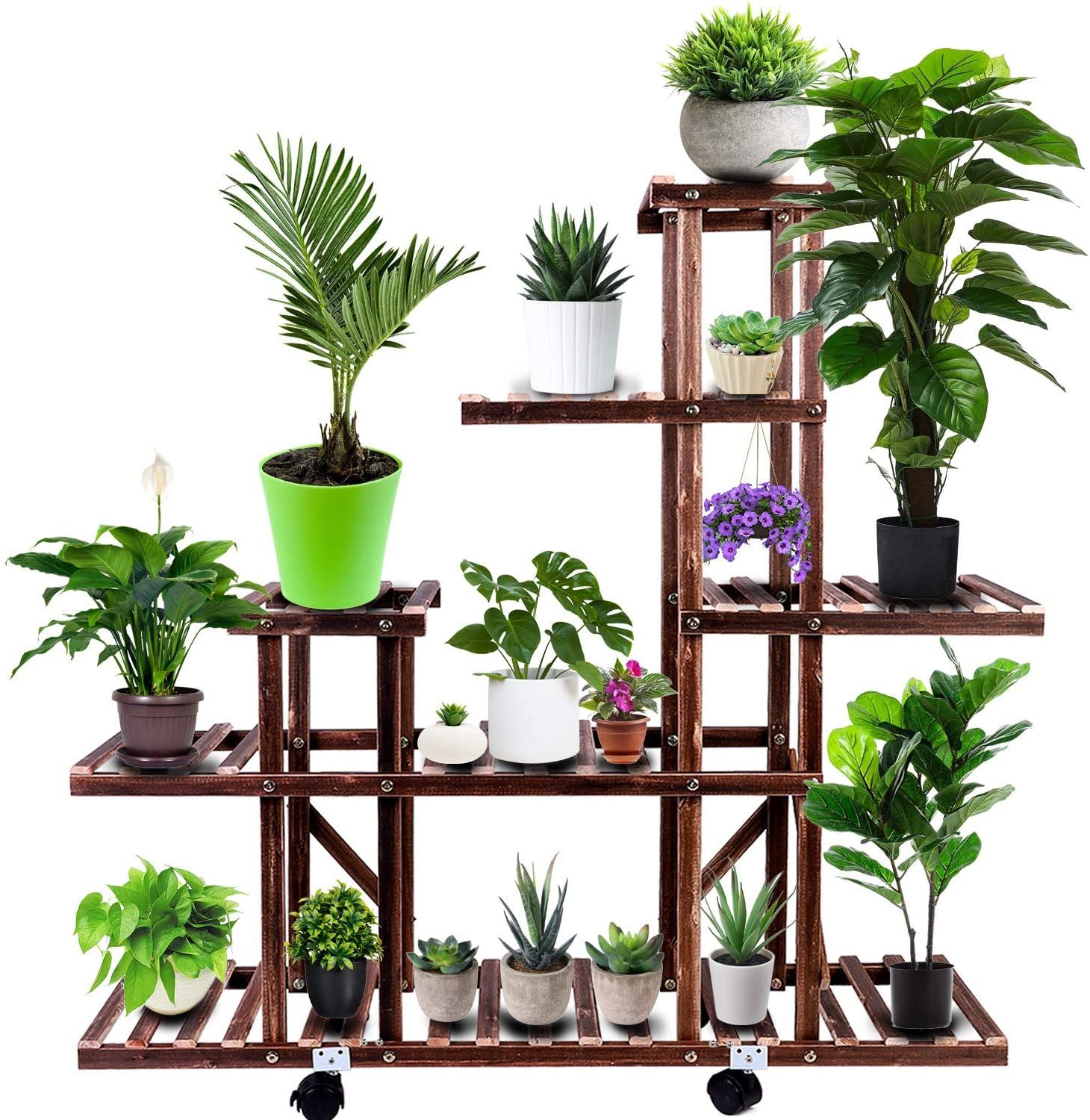 Newway Wood Plant Stand Indoor Outdoor 5 Tier Flower Pot Stand Multiple Shelves  Plant Display Rack Holder For Patio Garden, Living Room, Corner Balcony And  Bedroom – Walmart Pertaining To 5 Inch Plant Stands (View 3 of 15)
