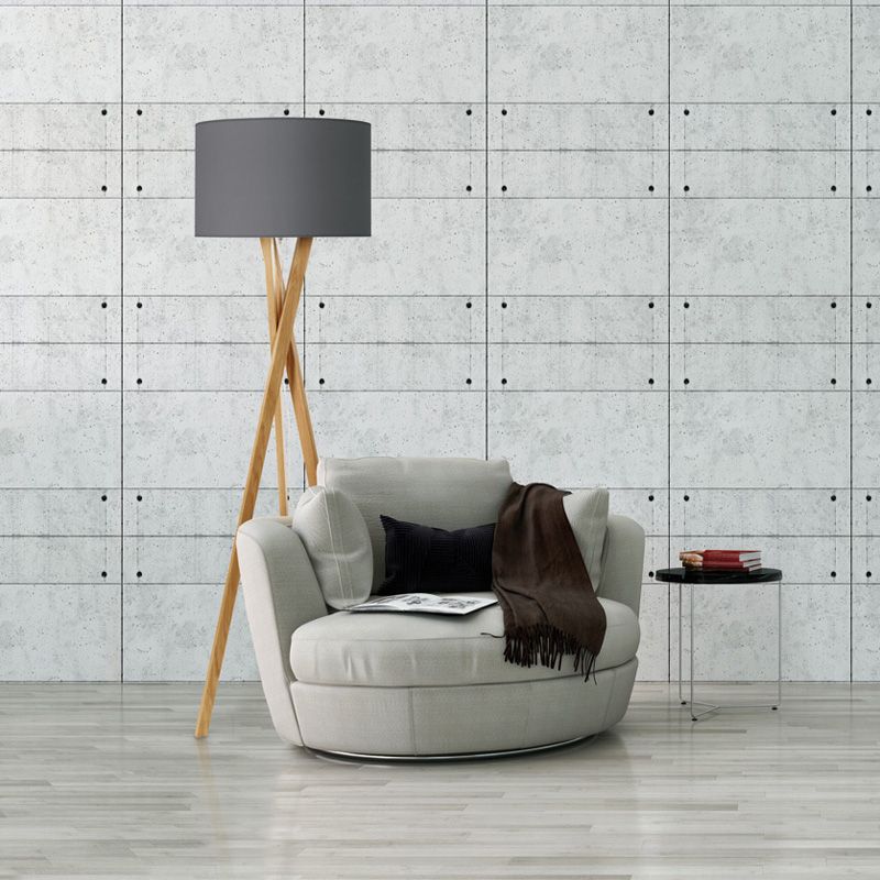 Oak Tripod Floor Lamp With Cotton Earth Grey Shade – R&s Robertson For Grey Shade Floor Lamps (View 5 of 15)