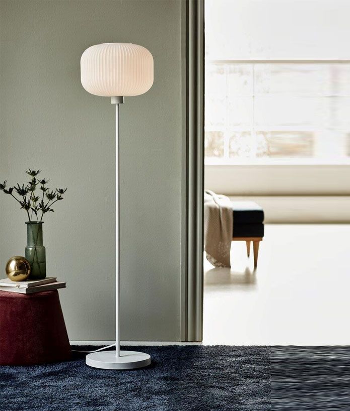 Opal Glass Rippled Shade Floor Lamp With White Stand Throughout White Shade Floor Lamps (View 2 of 15)