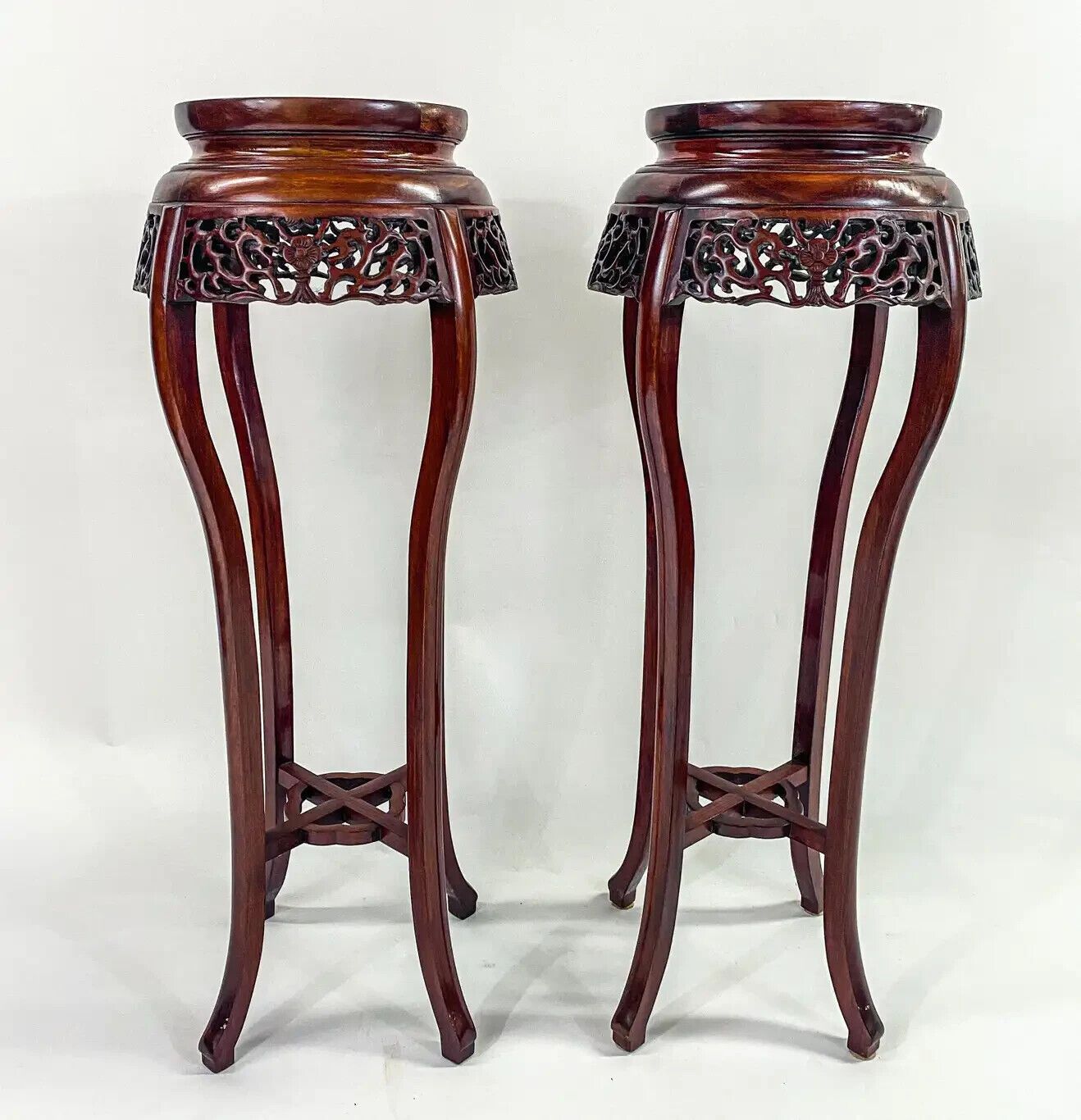 Oriental Chinese Carved Rosewood Pedestal, Plant Stand With Granite Top, A  Pair | Ebay Intended For Carved Plant Stands (View 3 of 15)