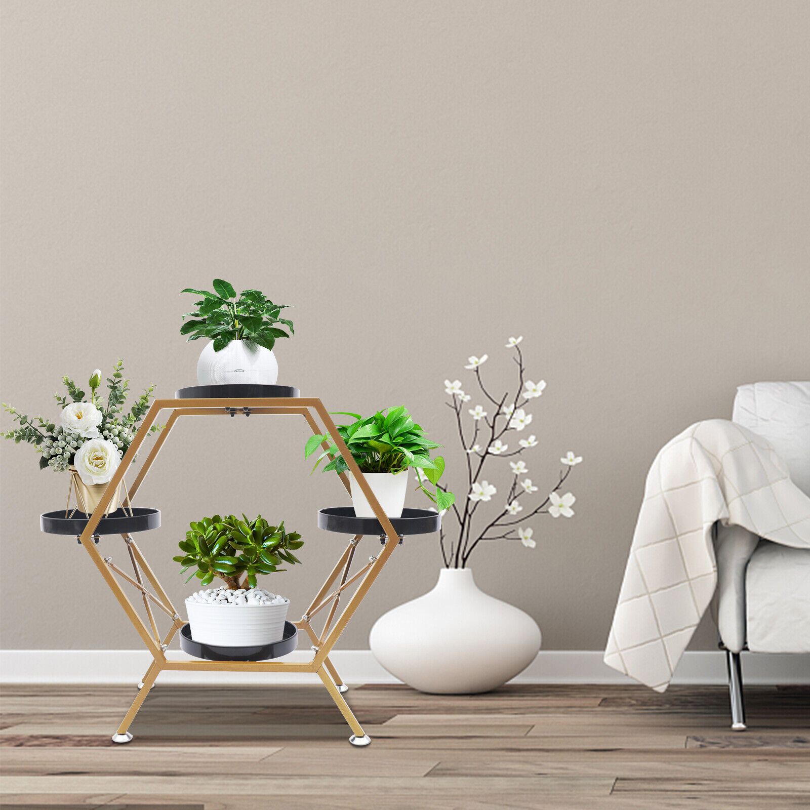 Outdoor Indoor Hexagon Metal Plant Stand Planter Pot Shelf For Home Garden  Decor | Ebay In Hexagon Plant Stands (Photo 14 of 15)