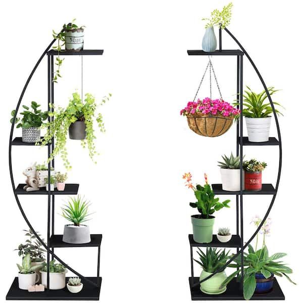 Outsunny Black 5 Tier Iron Plant Stand Half Moon Shape (2 Pack) 845 745bk –  The Home Depot Within Iron Plant Stands (Photo 6 of 15)