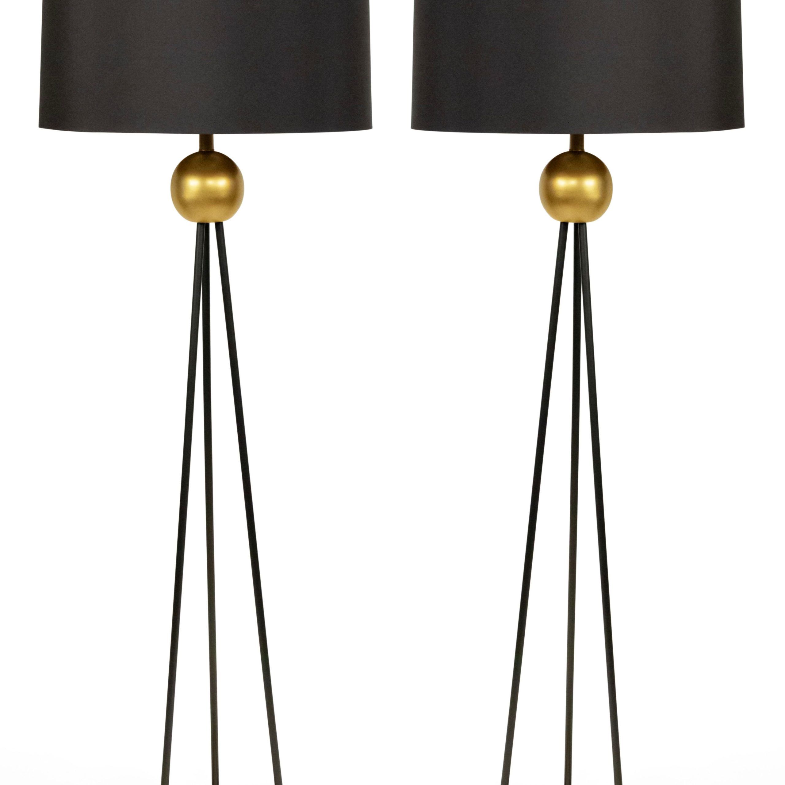 Pair Contemporary Black And Gold Metal Floor Lamps 1 Throughout Steel Floor Lamps (View 11 of 15)