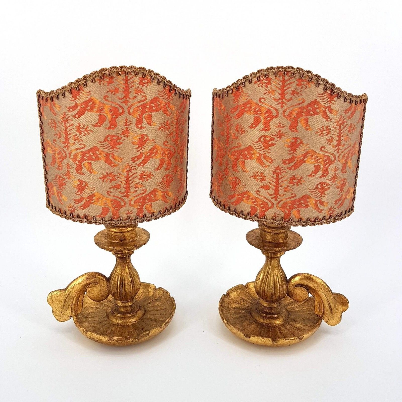 Pair Of Antique Italian Gilt Carved Wood Candlestick Table Lamps Intended For Carved Pattern Floor Lamps (Photo 13 of 15)