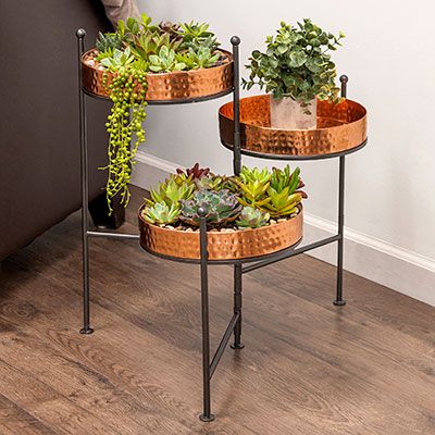 Panacea 3 Tiered Plant Stand, Hammered Copper Finish, 20.5"h At Bestnest Pertaining To Three Tiered Plant Stands (Photo 11 of 15)