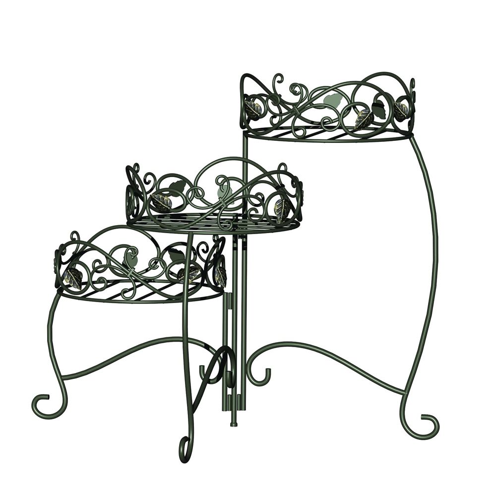 Panacea Scroll & Ivy 3 Tier Folding Plant Stand – Alsip Home & Nursery Throughout Ivory Plant Stands (View 12 of 15)