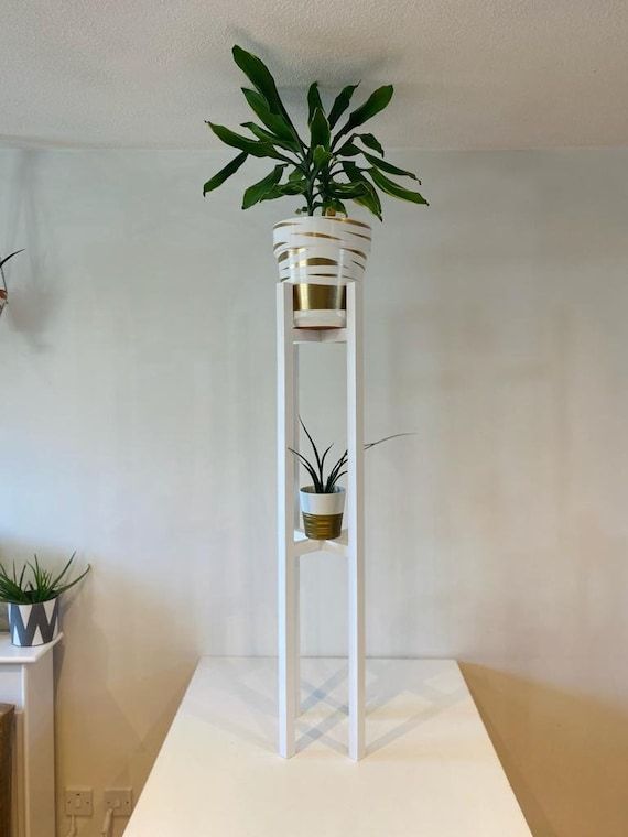 Plant Pot Stand In White Extra Tall Wooden Plant Stand Hand – Etsy Intended For White Plant Stands (View 4 of 15)