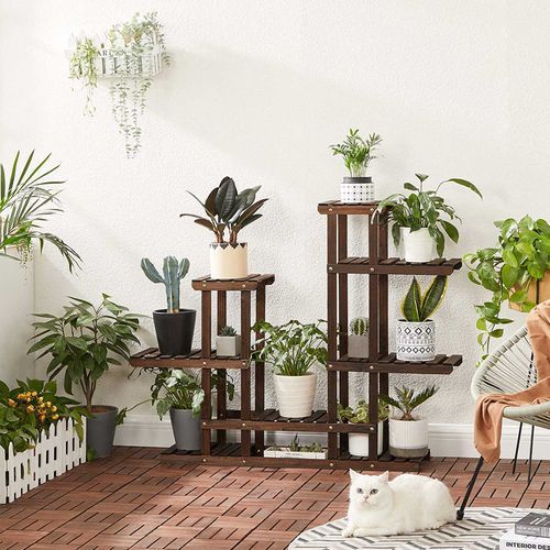 Plant Stand Rustic Dark Brown | Songmics Inside Rustic Plant Stands (View 4 of 15)
