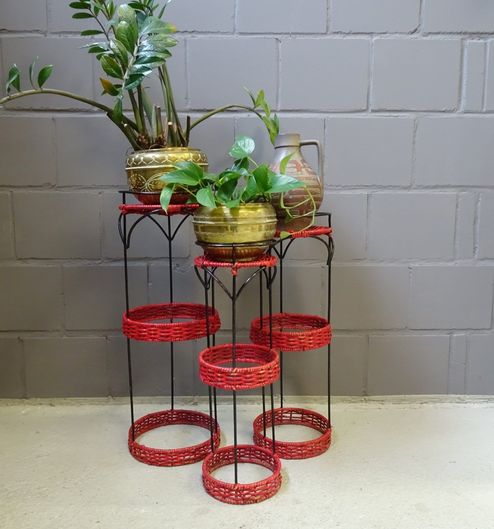 Plant Stand Set Of Metal And Rattan Round Flower Columns Red – Etsy In Red Plant Stands (Photo 8 of 15)