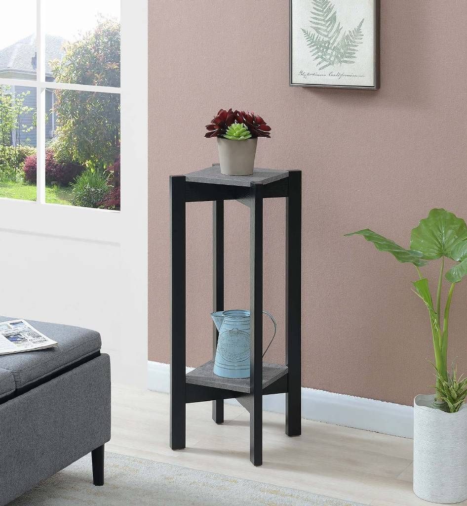 Planters & Potts Deluxe Square Plant Stand In Faux Cement/black –  Convenience Concepts 121156cmbl Within Deluxe Plant Stands (View 7 of 15)