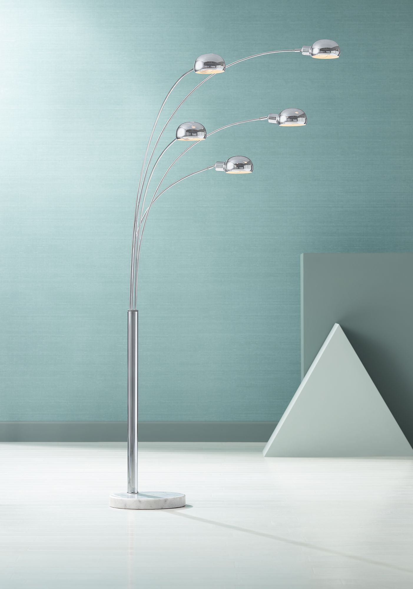Possini Euro Design Mid Century Modern Arc Floor Lamp 5 Light 78" Tall  Chrome Marble Base Swivel Dome Shades For Living Room Reading – Walmart In 5 Light Arc Floor Lamps (View 11 of 15)