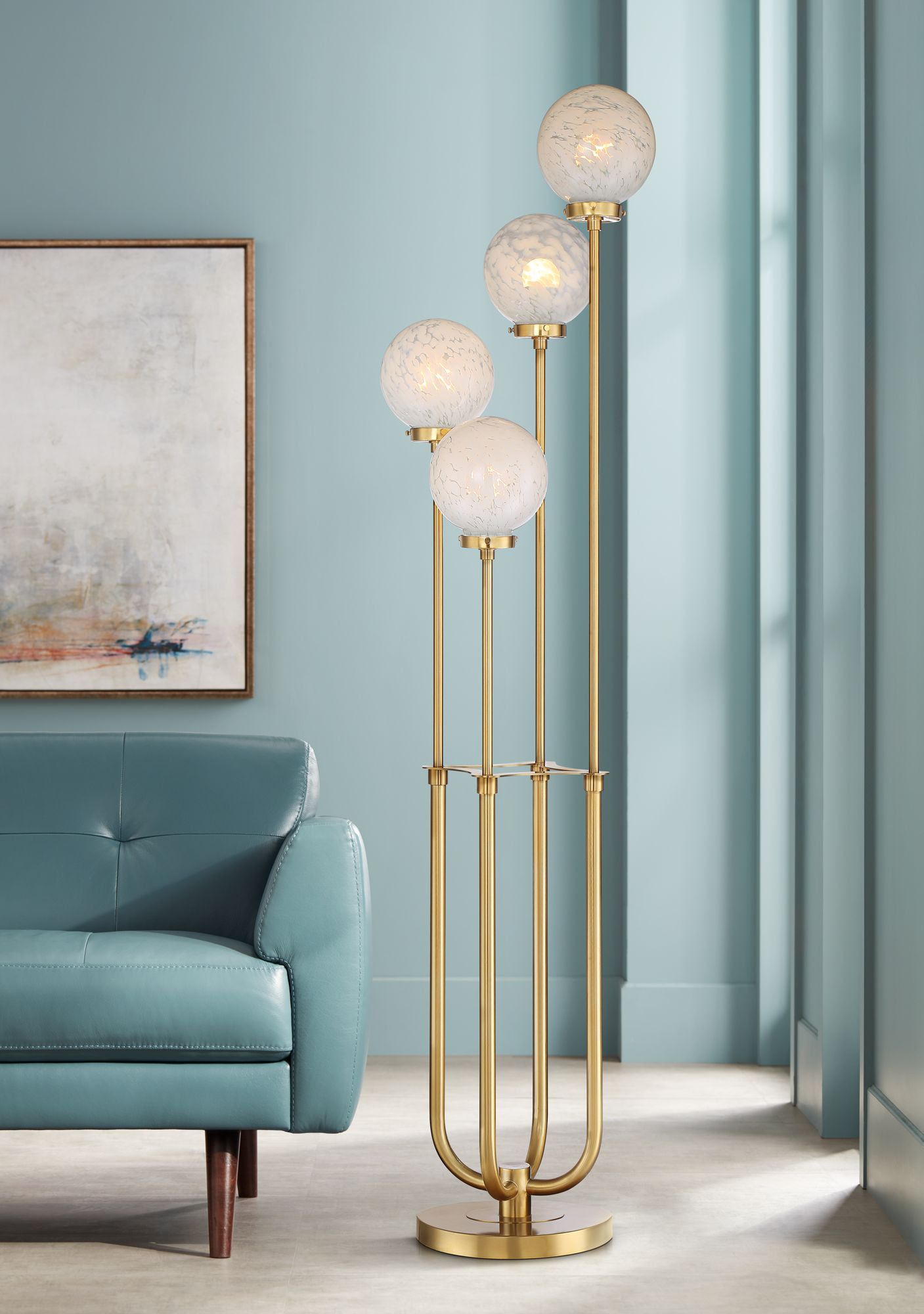 Possini Euro Design Mid Century Modern Glam Style Floor Lamp 4 Light Led  68.5" Tall Warm Gold Glass Globe Shade For Living Room House Uplight –  Walmart With Regard To Mid Century Floor Lamps (Photo 2 of 15)
