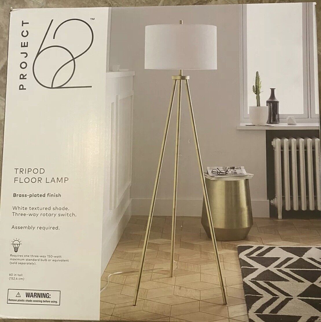 Project 62 Tripod Floor Lamp 🆕distressed Box🆕 | Ebay With Beeswax Finish Floor Lamps (View 13 of 15)