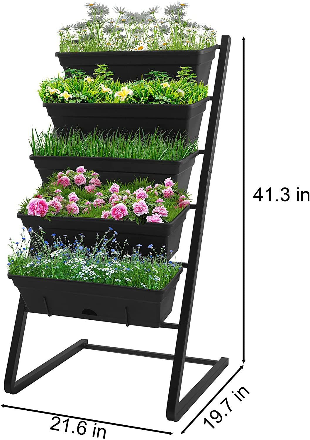 Raised Garden Bed, Multi Tier Plant Stand Flower Display Rack, Vertical  Garden Freestanding Elevated Planters With 5 Container Boxes, Cascading  Water Drainage, For Patio Balcony Indoor Outdoor – Walmart Throughout Plant Stands With Flower Box (View 7 of 15)