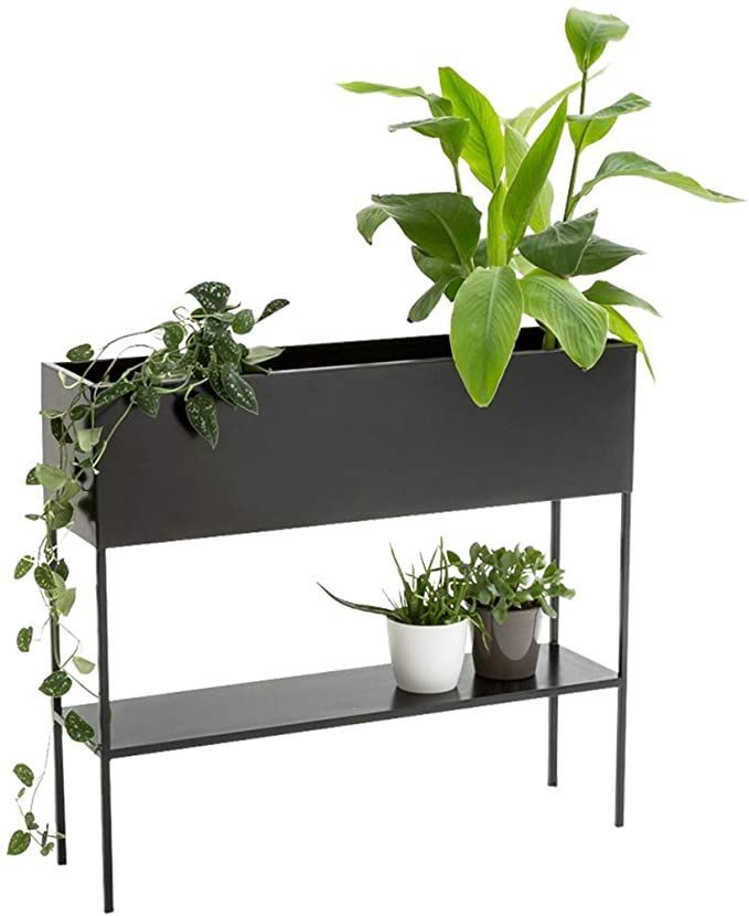 Ray Wrought Iron Plant Stand,nordic Style,indoor Raised Rectangular Planter  Box, Elevated Flower Pot Stand Holder With Shelf, Black Metal Frame |  Wrought Iron Plant Stands, Rectangular Planter Box, Plant Stand Indoor With Regard To Rectangular Plant Stands (View 3 of 15)