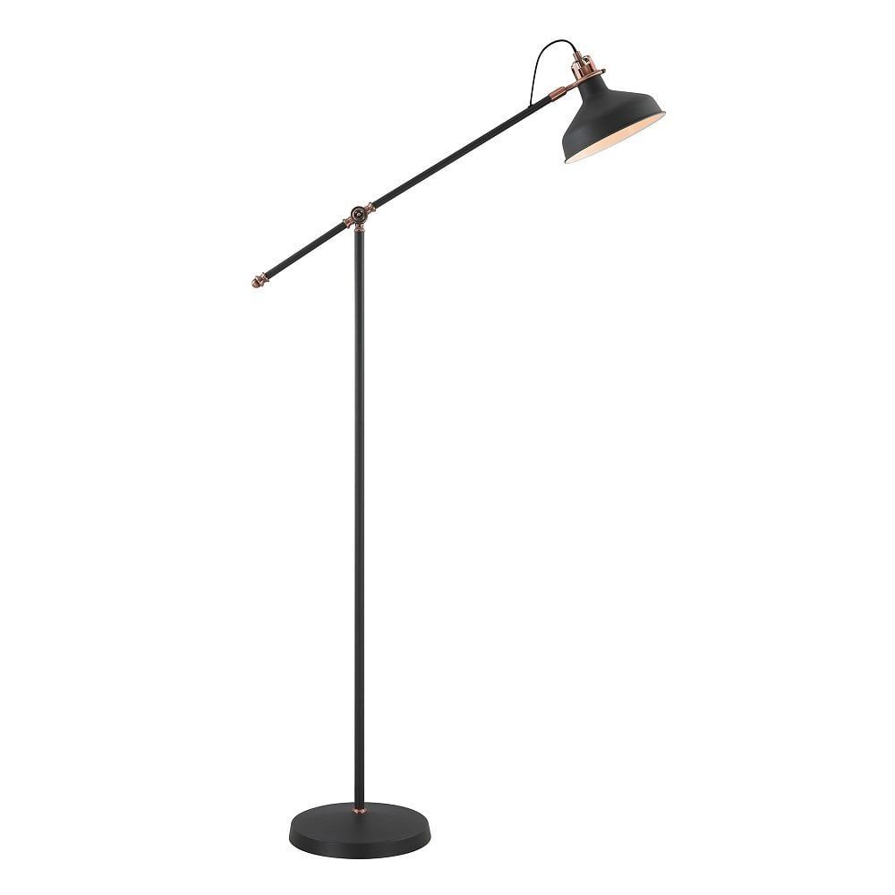 Retro Style Adjustable Floor Lamp In Matt Black With Copper Accents Regarding Cantilever Floor Lamps (Photo 10 of 15)