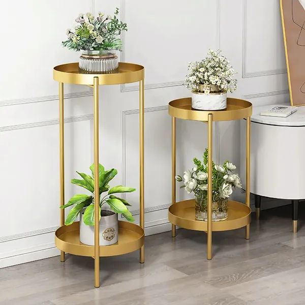Round Metal Plant Stand 2 Tiered Gold Plant Pot Stand For Indoor In  Large Homary Within Round Plant Stands (View 9 of 15)