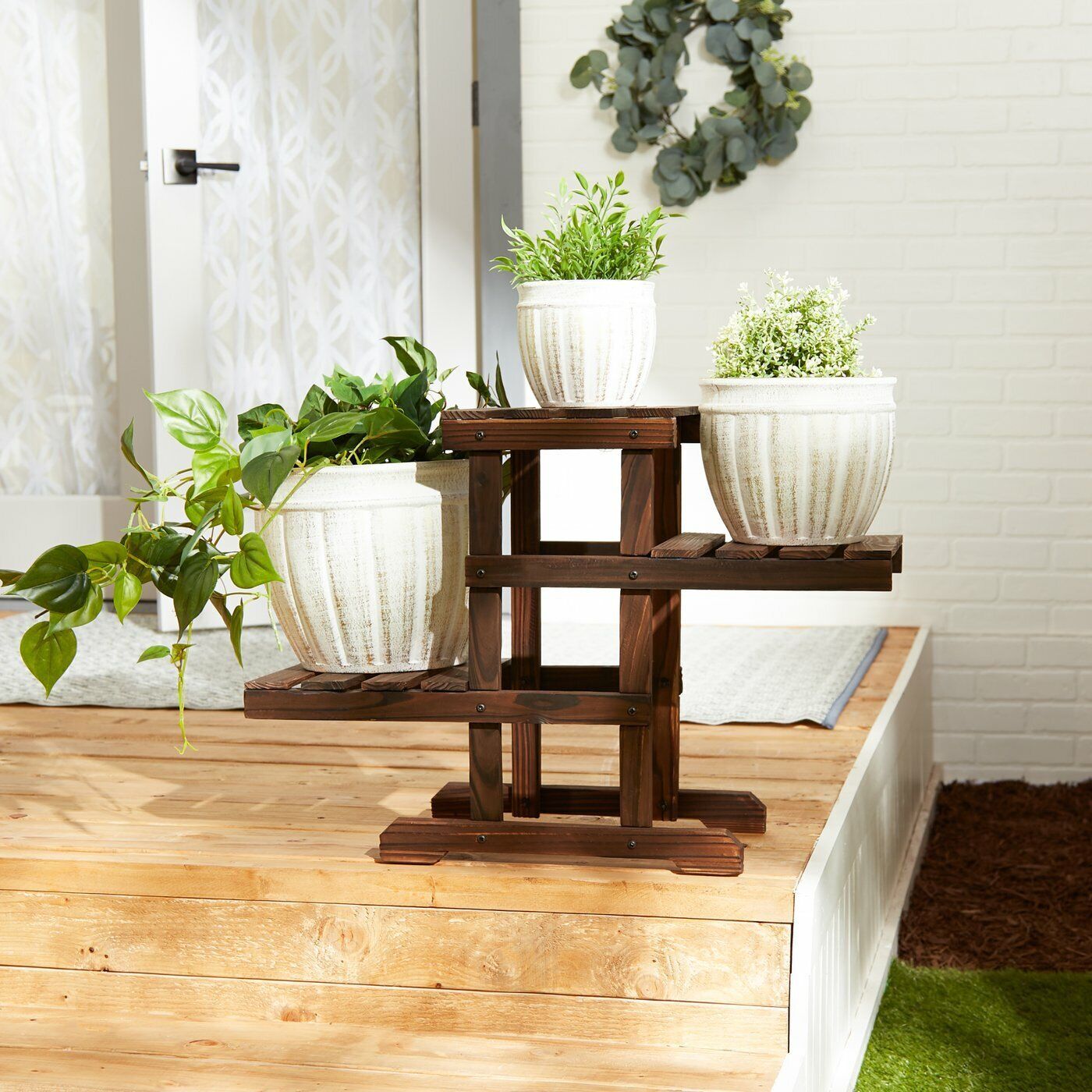 Rustic Farm House Style Indoor Outdoor Garden Planter Plant Stand With 3  Shelf | Ebay Pertaining To Rustic Plant Stands (View 15 of 15)