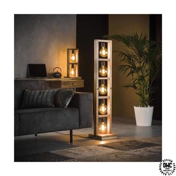 Rustic Handmade Wood Floor Lamp Wooden Light Decor Modern – Etsy Pertaining To Rustic Floor Lamps (View 2 of 15)