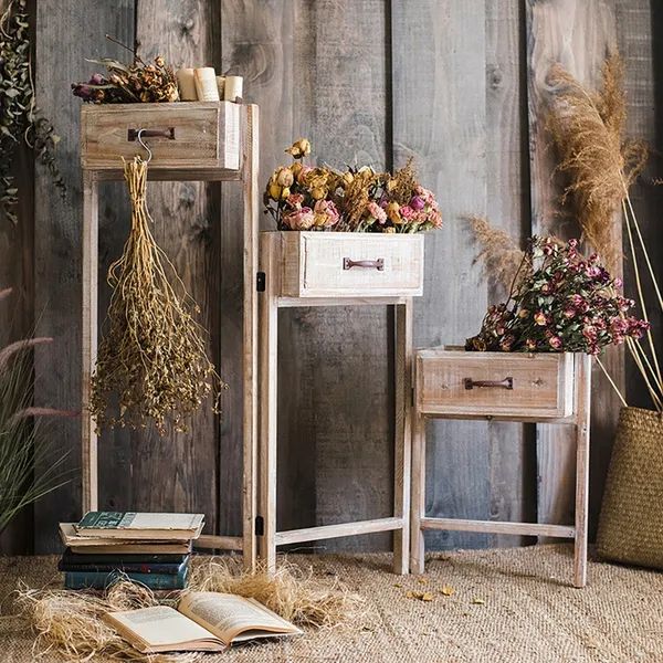 Rustic Solid Wood Ladder Foldable Plant Stand In Distressed Homary Throughout Rustic Plant Stands (Photo 14 of 15)