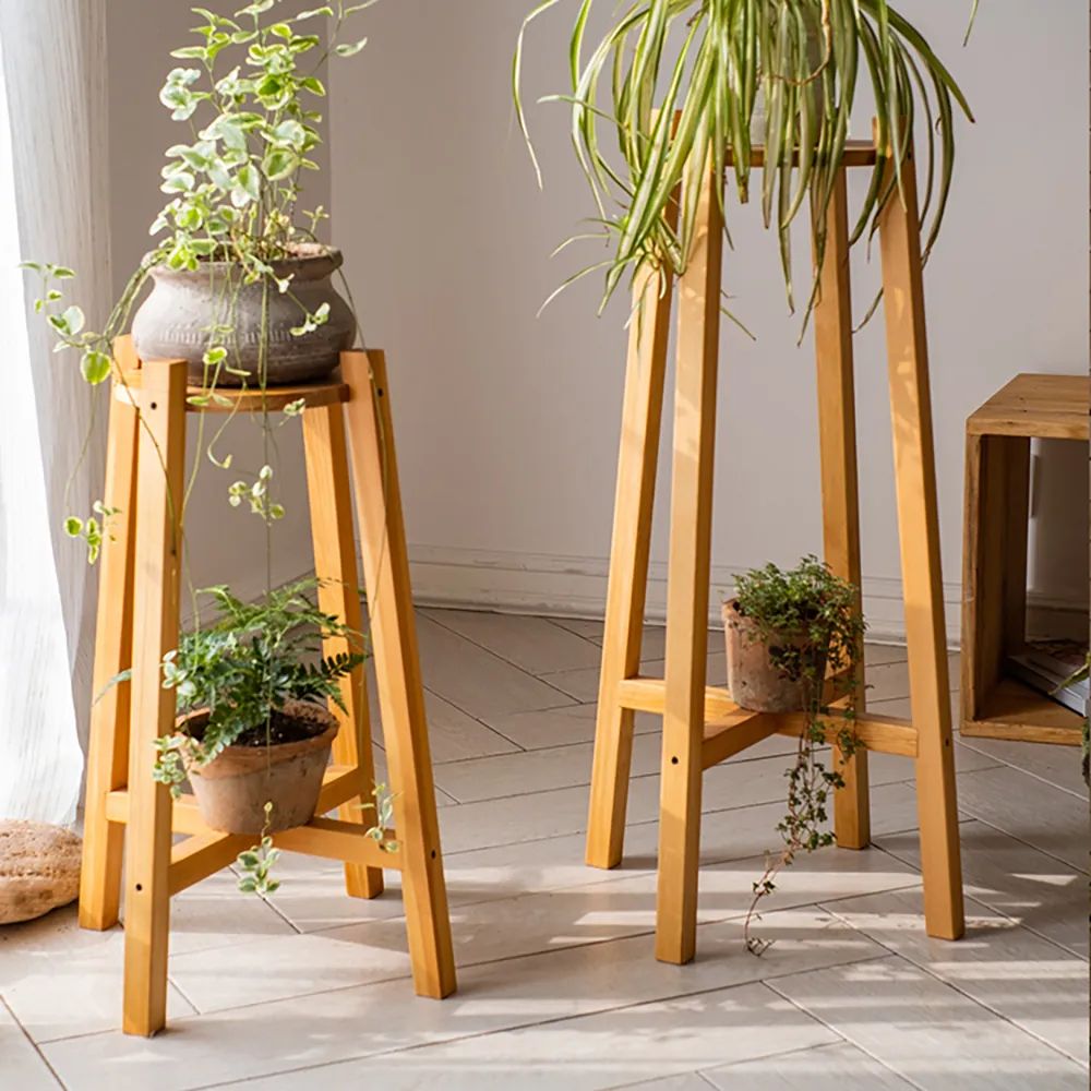 Rustic Wooden Plant Stand Set Of 2 For Indoor Homary Throughout Rustic Plant Stands (Photo 8 of 15)