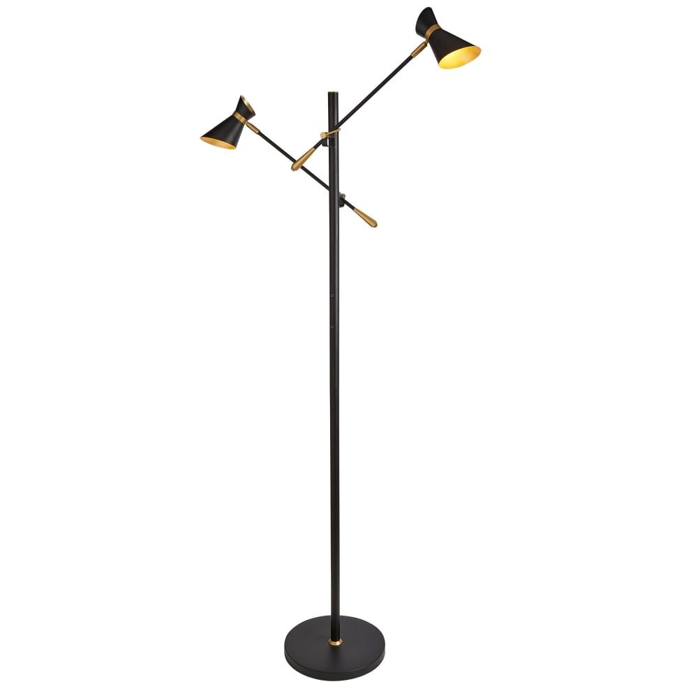 Searchlight Lighting Diablo Modern 2 Light Floor Lamp In Black And Gold  Finish 5962 2bg – Lighting From The Home Lighting Centre Uk With Regard To 2 Light Floor Lamps (View 11 of 15)
