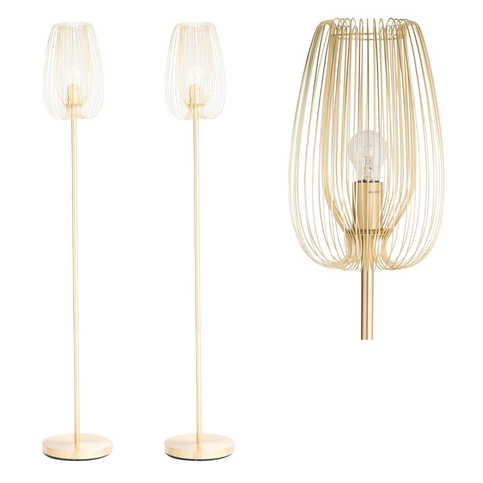Set Of 2 Brushed Gold Metal Wire Floor Lamps In Metal Brushed Floor Lamps (Photo 15 of 15)
