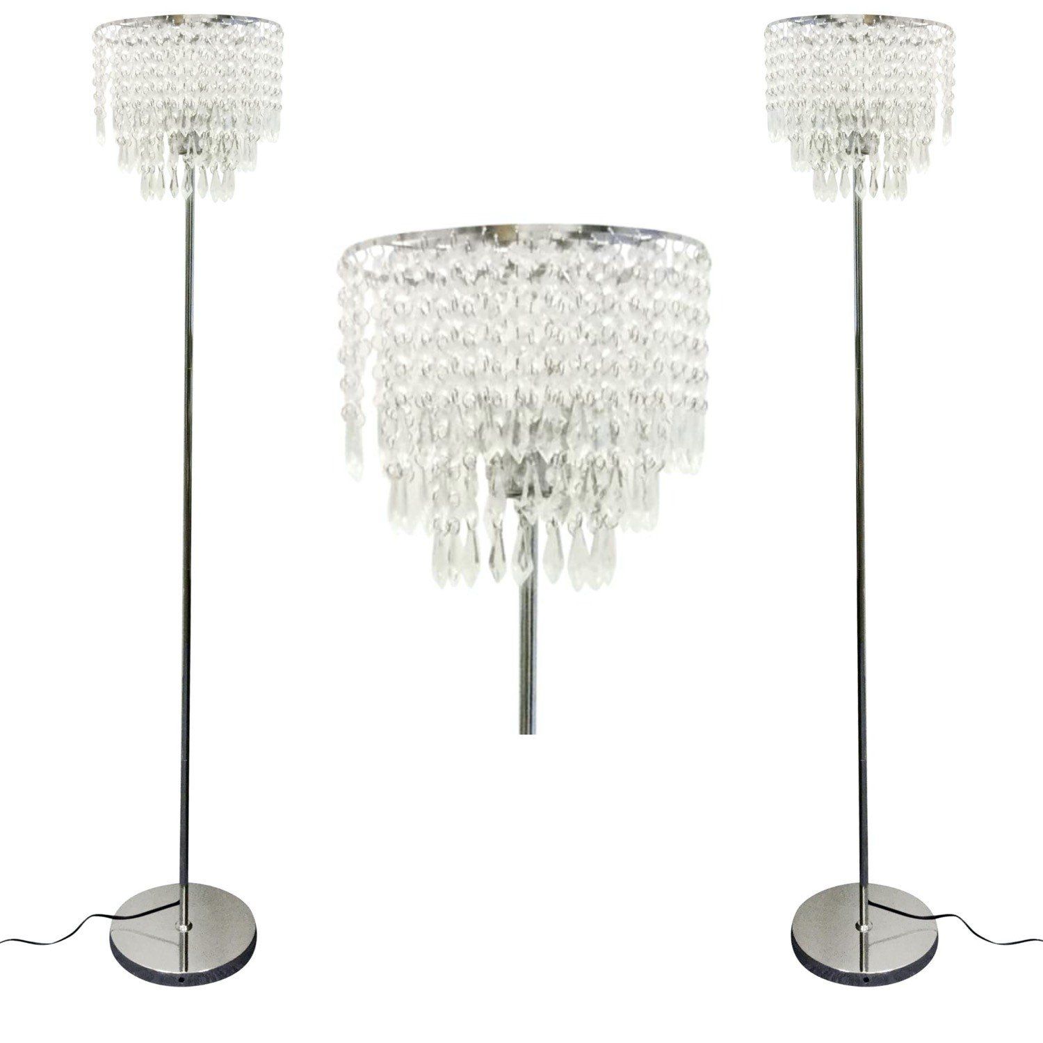 Set Of 2 Chrome And Acrylic Crystal Jewelled Floor Lamps In Chrome Crystal Tower Floor Lamps (Photo 15 of 15)