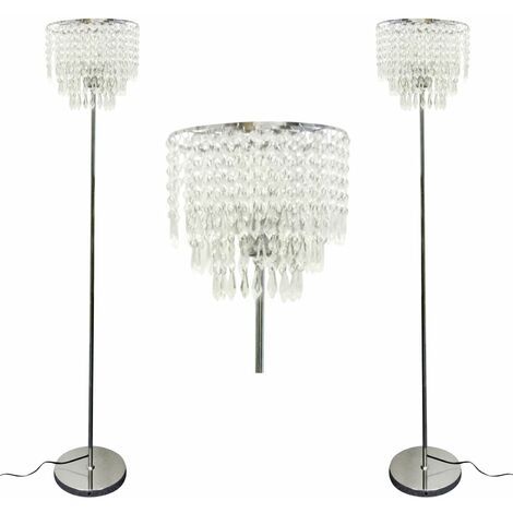 Set Of 2 Chrome And Acrylic Crystal Jewelled Floor Lamps Regarding Chrome Crystal Tower Floor Lamps (View 13 of 15)