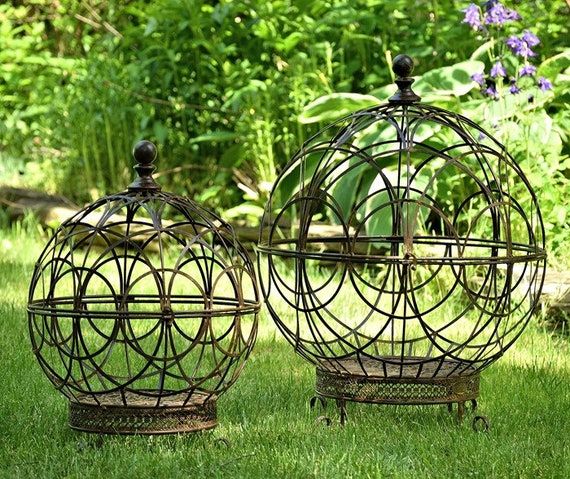 Set Of 2 Iron Globe Plant Stand Color Options – Etsy Australia Inside Globe Plant Stands (View 2 of 15)