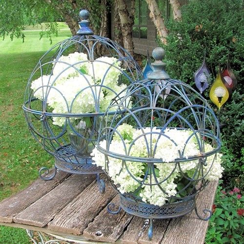 Set Of 2 Iron Globe Plant Stands With Antique Blue Finish For Globe Plant Stands (Photo 14 of 15)