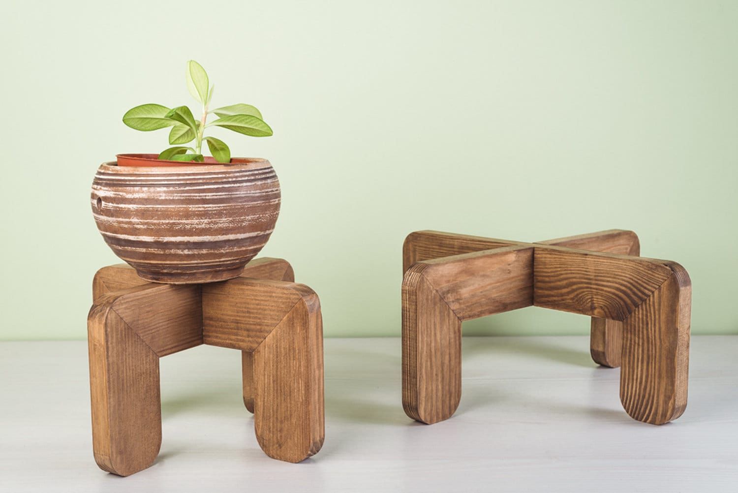 Set Of 2 Wood Indoor Plant Stands Rustic Plant Stand Mid – Etsy Pertaining To Rustic Plant Stands (View 2 of 15)