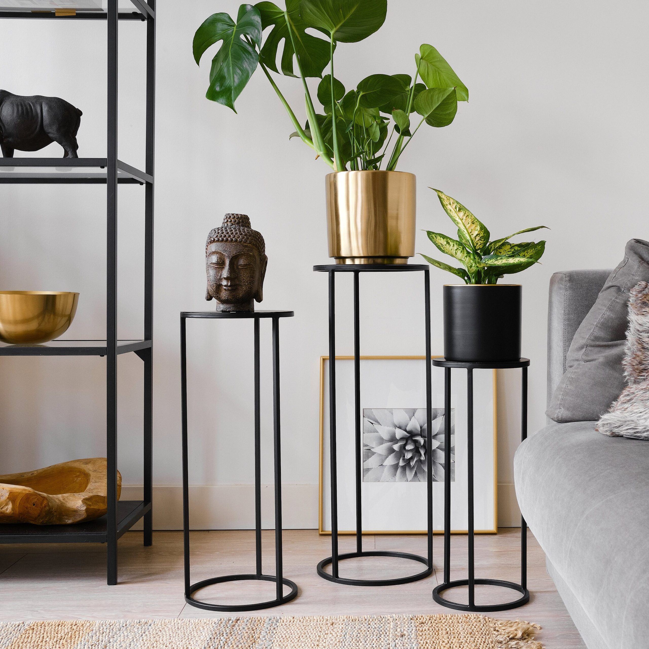 Set Of 3 Metal Plant Stand Nesting Display End Table Round – Etsy Australia With Black Plant Stands (Photo 13 of 15)