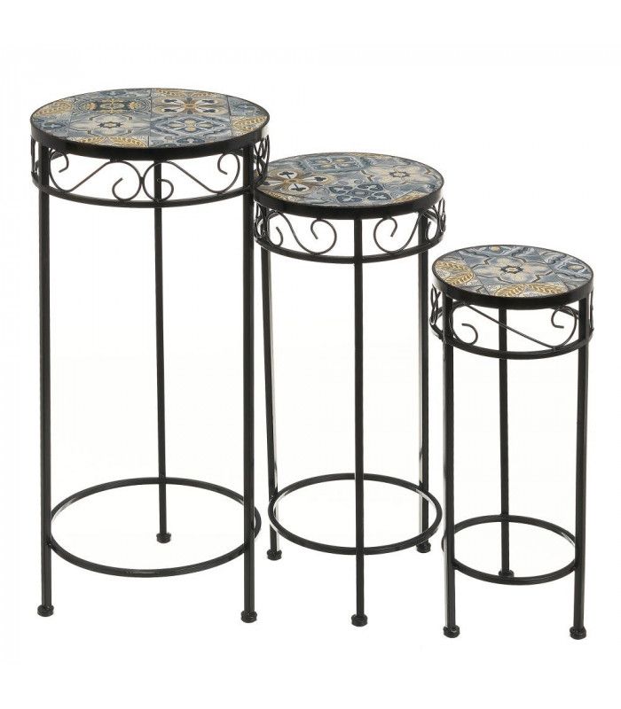 Set Of 3 Plant Pot Stands Metal And Ceramic Intended For Set Of Three Plant Stands (View 3 of 15)