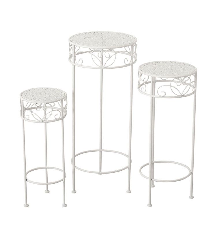 Set Of 3 Plant Pot Stands White Metal With Regard To White Plant Stands (Photo 3 of 15)